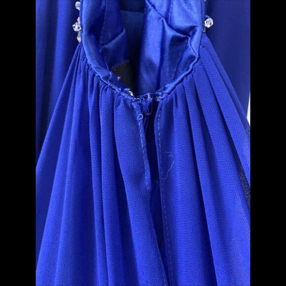 VTG Y2K blue Prom Gown dress rainbow rhinestones women juniors sz 9 fairy halter - Picture 9 of 15
